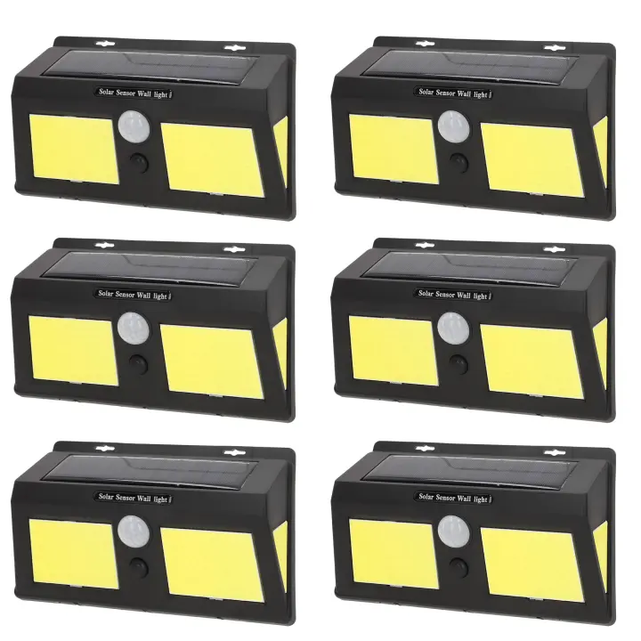 Aktive - Set de 6 apliques solares LED con sensor de movimiento, 500 lúmenes, 3 intensidades de luz, carga solar, instalación en pared, alcance 15 m, IP55, ideales para exteriores, patios y entradas - 1