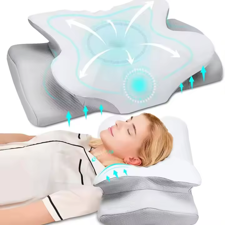 MOV-Almohada Orthopédica Pulatree Para Lado Espalda Y Estómago En Espuma De Memoria Antideslizante Contorno Cervical Para El Cuello Odorífera Y Libre De Olor - 1