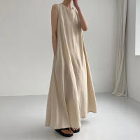 Vestido Maxi De Verano Para Mujer REALEFT 2024 Color Sólido Elegante Con Bolsillos Cintura Suelta Sin Mangas Casual Largo Hasta La Rodilla Material Algodón Y Poliéster - details 8