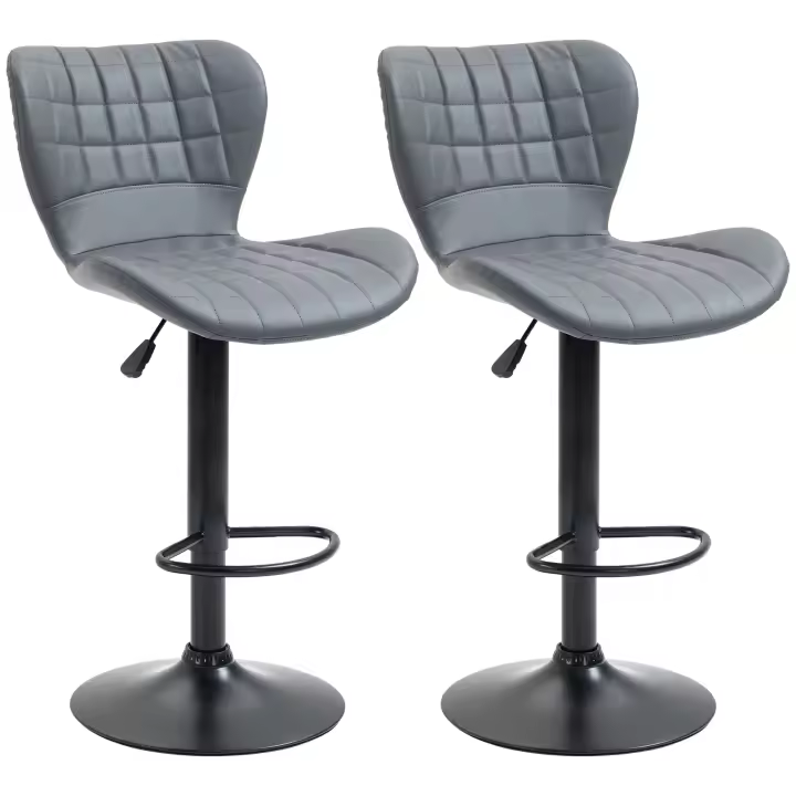 HOMCOM Juego de 2 Taburetes de Bar, Taburete de Bar, Taburete de Bistro, Taburete de Cocina, Silla Giratoria con Respaldo para Cocina, Comedor, Piel Sintética, Gris, 47 x 51,5 x 89-109 cm - 1