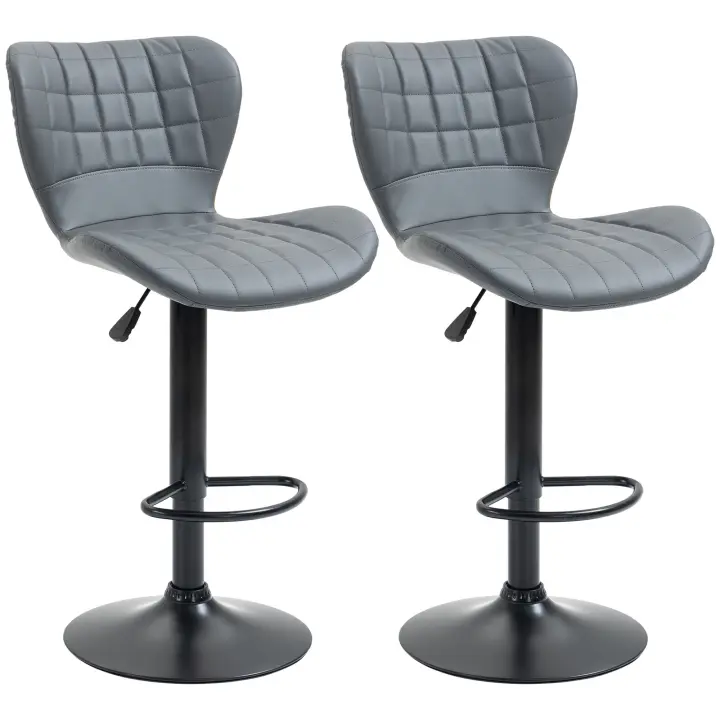 HOMCOM Juego de 2 Taburetes de Bar, Taburete de Bar, Taburete de Bistro, Taburete de Cocina, Silla Giratoria con Respaldo para Cocina, Comedor, Piel Sintética, Gris, 47 x 51,5 x 89-109 cm - 1