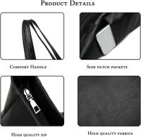 Bolsos de mano para mujer, bolsos sencillos de piel sintética con asa superior, bolsos de mano para el trabajo, la escuela, las compras, con cremallera y bolsillo interior (negro) - details 1
