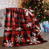 Manta Navideña Roja a Cuadros Suave Y Ligera De Poliéster 100% Estilo Moderno Decorativa Para Regalo Con Patrón De Copos De Nieve - details 0