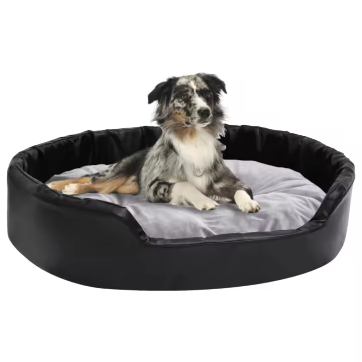 vidaXL Cama para perros felpa y cuero sintético negro gris 90x79x20 cm - 1