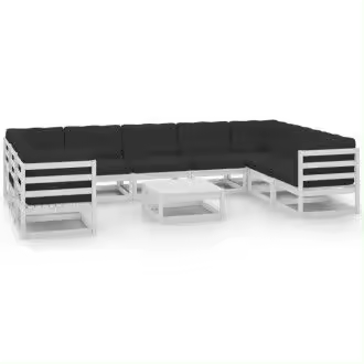 VIDAXL conjunto de jardín con 9 sofás de madera blanco con cojines grises y 1 mesa blanca - 1