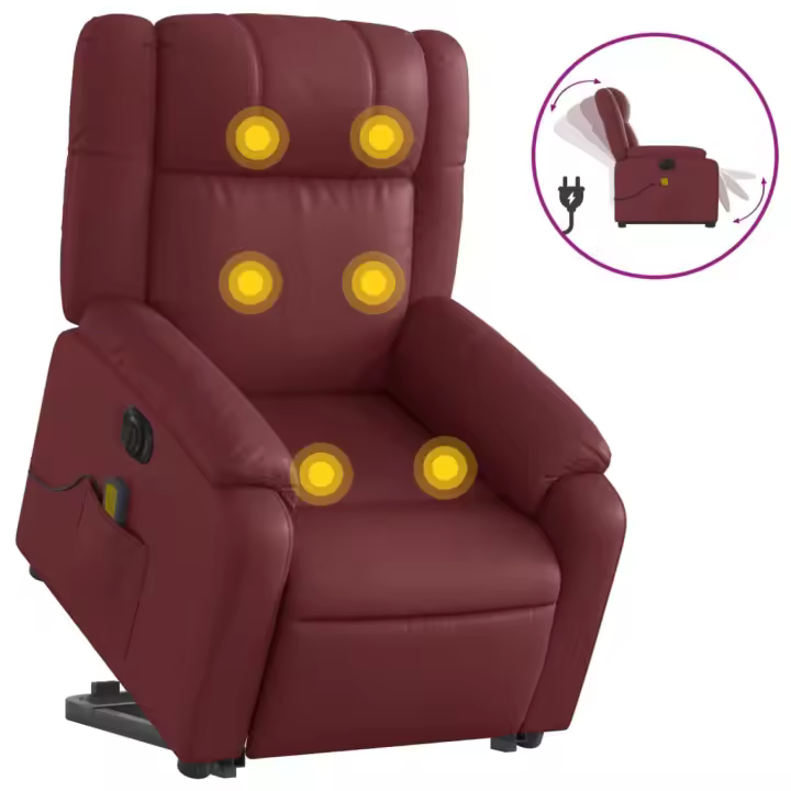 vidaXL Sillón de masaje elevable eléctrico cuero sintético Negro, Crema, Marrón Sillon Dormitorio Sillon Comodos Silla Relax Sillón Sofá - 1