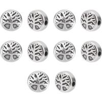 10pcs Cuentas Redondas Planas Con Árbol De La Vida De Acero Inoxidable 304 Para Fabricación De Joyas Agujero: 2mm - details 0