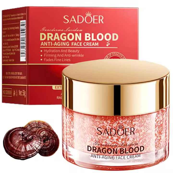 Crema antiarrugas de sangre de dragón Lingzhi, crema facial antienvejecimiento de sangre de dragón, crema facial herbal de sangre de dragón, crema antienvejecimiento potente, crema facial fácil de sangre de dragón (1) - 1