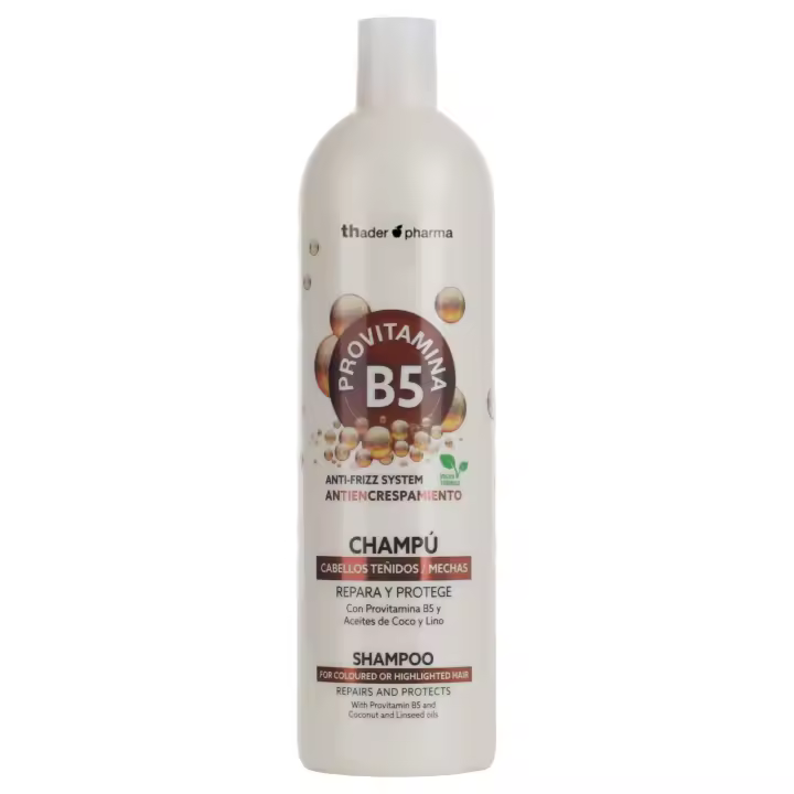 Thader Th Pharma Champú anti-frizz para cabellos teñidos con Provitamina B5 y Aceites de Coco y Lino, 1000 ml - 1