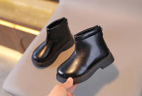 Botas De Moda Para Niños 2024 Calzado Invernal Cálido Para Niñas Y Niños Cuero PU Impermeable Casual De Alta Calidad Retro - details 7