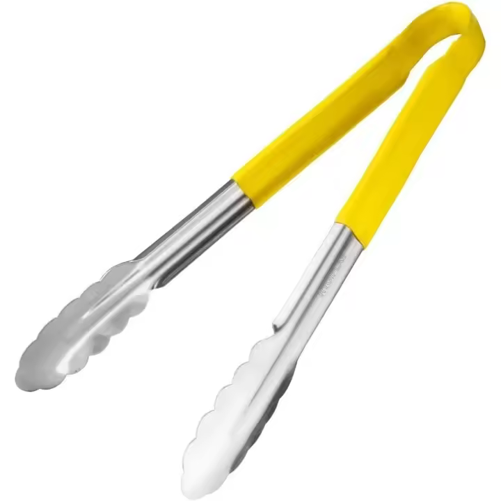 Pinzas para servir de cocina de calidad profesional de 30 cm, color amarillo, para frutas y ensaladas, de acero inoxidable, con mangos recubiertos de vinilo. - 1