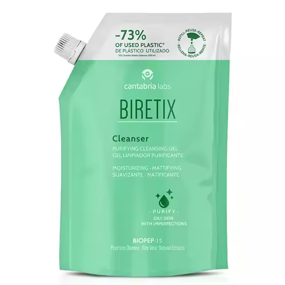 BIRETIX CLEANSER GEL LIMPIADOR MATIFICANTE PURIFICANTEREFILL   400ML ENVASE RECAMBIO CANTABRIA LABS PIELES MIXTAS Y GRASAS - 1