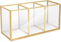 Caja de joyería Retro de Metal Dorado y latón Color Transparente Cristal 3 Compartimentos-Estilo nórdico Vintage Joyas Maquillaje Bandeja para tocador, baño (A) - details 0