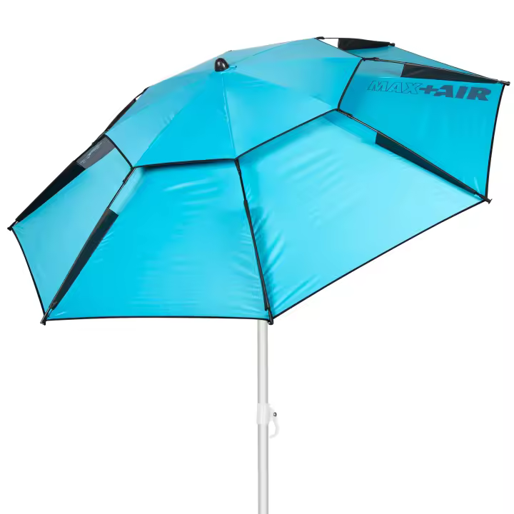 Aktive - Sombrilla de playa y pesca antiviento 200 cm, azul, protección UV50, ventilación superior, inclinación ajustable, 8 varillas de fibra de vidrio, tubo 22/25 mm, funda incluida - 1