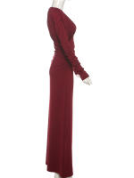 Vestido Elegante De Noche Para Mujer Sisterlinda Estilo Otoño Con Cuello En V Manga Larga Elegante Y Ajustado Maxi Bodycon - details 3