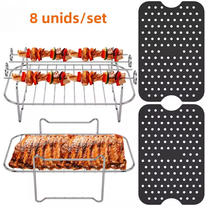 8Pcs Relleno De Asado Multifuncional Con 2 Tapetes De Silicona 2 Estantes De Horno Con Acero Inoxidable Para Air Fryer Y Herramientas De BBQ - 1
