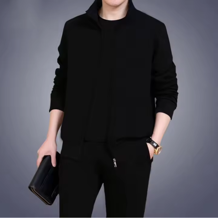 Conjunto Deportivo Casual Para Hombres Mayores MINISO Otoño Invierno Camiseta Y Cardigan Dos Piezas Moda Joven - 1