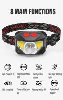 Linterna Frontal LED Recargable Con Sensor Y Lámparas COB Y LED 8 Modos De Iluminación Luz Blanca Y Roja Para Pesca - details 2
