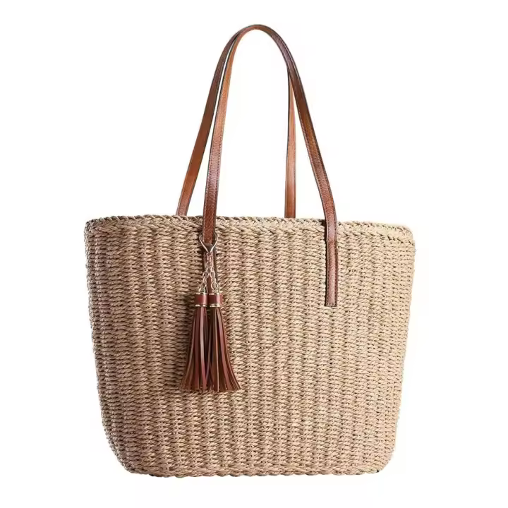 Women's Straw Bag | Medium Travel Straw Tote Handmade Summer Shoulder Bag - 1