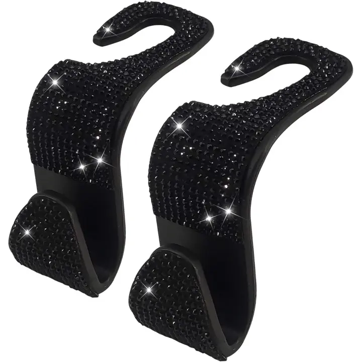 Paquete de 2 ganchos para coche, ganchos de cristal con diamantes de imitación brillantes, organizadores universales para respaldo de asiento de coche, para SUV, camión y vehículo - 1
