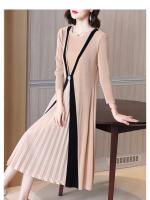 Vestido Plisado Estilo Miyake Para Mujer Nueva 2025 Color Sólido Falso Dos Piezas Cuello Redondo Manga Larga Talla Grande Suelta Falda Plisada - details 10