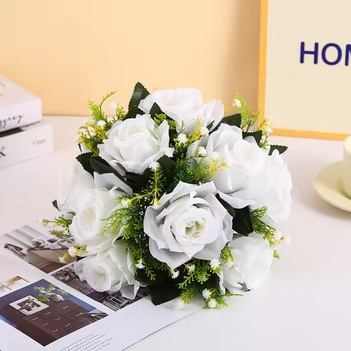 Bola De Flores Artificiales 1PC Base De Plástico Verde Tela De Seda Para Centros De Mesa De Bodas Decoraciones De Fiesta - 1