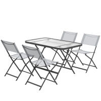 Outsunny Conjunto Mesa y 4 Sillas de Jardín Plegable Juego de Comedor de 5 Piezas con Mesa de Vidrio Templado Estilo Moderno para Terraza Patio Gris - details 0