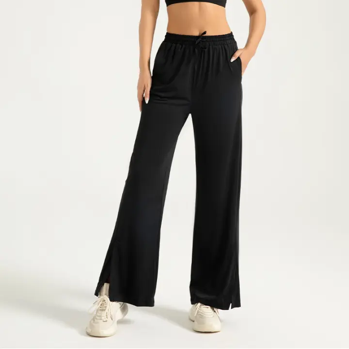 Pantalones anchos de cintura alta con protección solar para mujer, alta elasticidad, sensación nude, sensación de hielo, anti-UV, pantalones de chándal ligeramente acampanados - 1