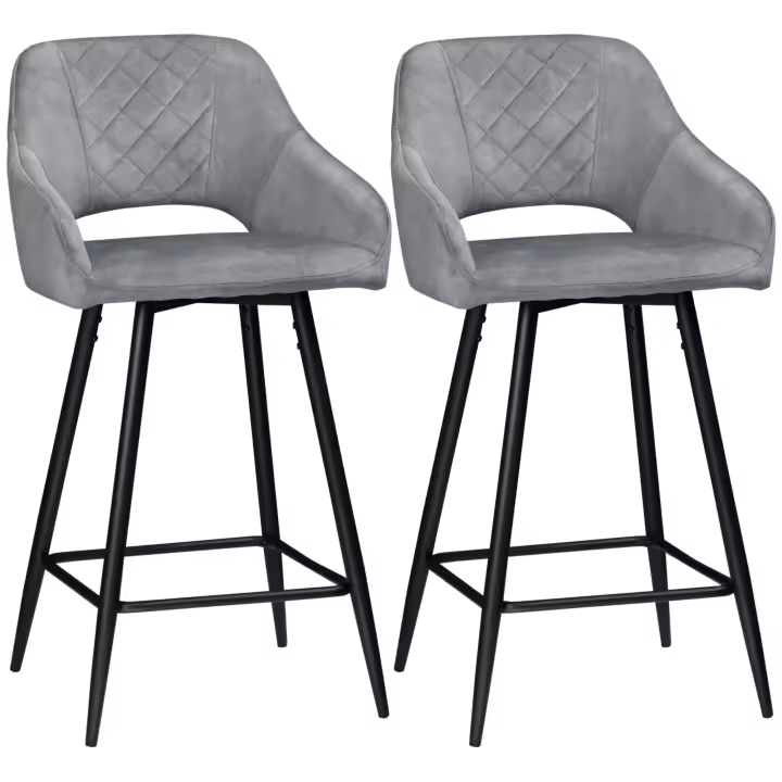 HOMCOM Juego de 2 Taburetes de Bar Taburetes de Bistro con Reposapiés Aspecto Terciopelo Silla de Cocina Taburete de Mostrador Funda de Asiento para Cocina Salón Comedor Acero Gris 50 x 53 x 94 cm - 1
