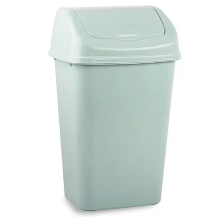 Tradineur - Papelera de plástico con tapa basculante, cubo de basura ligero y resistente, baño, cocina, oficina, hogar, fabricada en España (9 litros, 39 x 24 x 18,7 cm, color pastel aleatorio) - 1