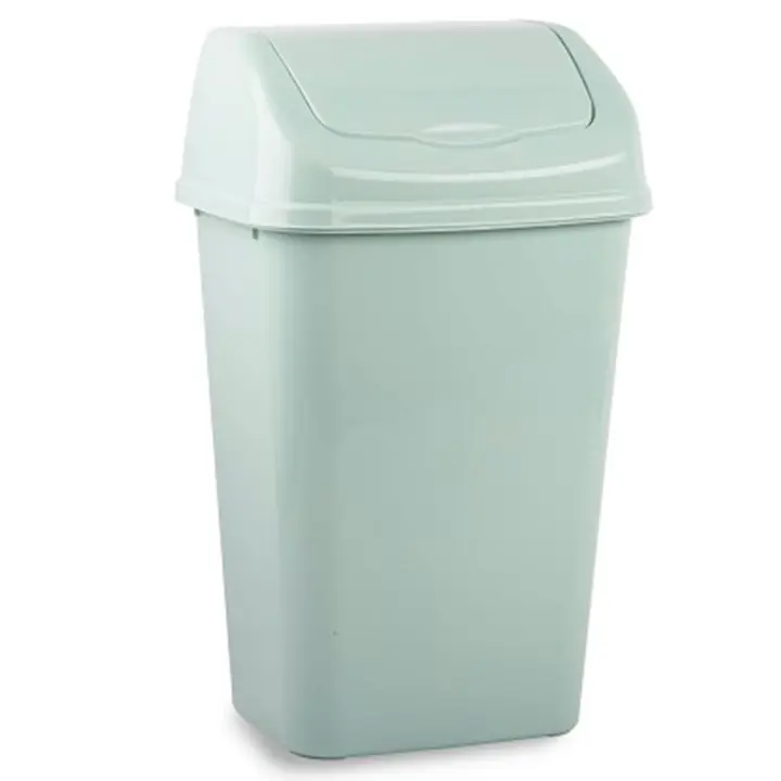 Tradineur - Papelera de plástico con tapa basculante, cubo de basura ligero y resistente, baño, cocina, oficina, hogar, fabricada en España (9 litros, 39 x 24 x 18,7 cm, color pastel aleatorio) - 1
