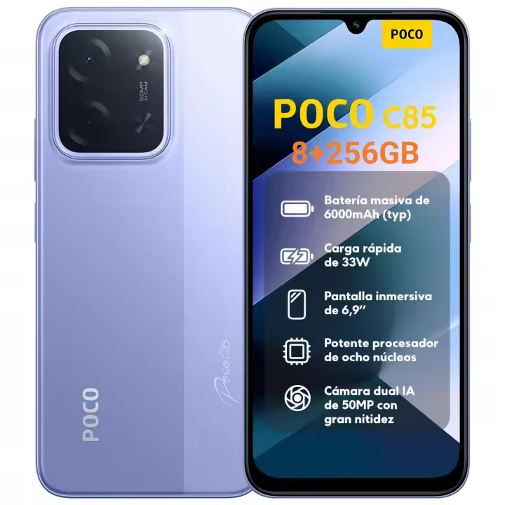 Xiaomi Poco C85 4G Smartphone 8+256GB - 6.9", cámara dual 50MP AI, 6000mAh, carga 33W, octa-core - 1