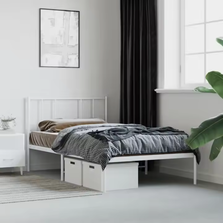 vidaXL Estructura cama sin colchón con cabecero metal blanco 90x190 cm - 1