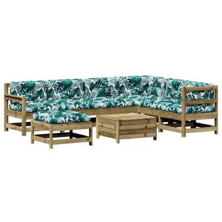 vidaXL Juego de muebles jardín 8 pzas y cojines madera pino impregnada - 1