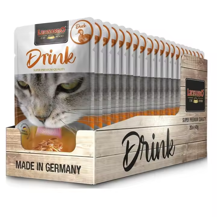 Leonardo Drink Sopa de Pato 20 Sobres x 40 gr - Alimento complementario para gatos adultos que favorece la ingesta de líquidos - 1