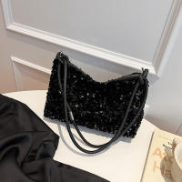 Bolso De Hombro Negro Con Brillo De Pimienta Estilo Casual Chic Diseño Unisex Bolso Cruzado Para Mujer Con Cierre De Cremallera - details 1