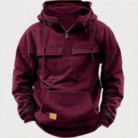 Nuevo Hombres Tops Sudadera con capucha Color sólido Sudadera Multi-Bolso Parche Chaqueta de cuero - details 5