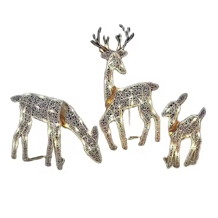 3pcs Decoración De Jardín De Hierro Con LED De Ciervo Y Alce Para Navidad Brillo De Reindeer Adorno Exterior De Casa De Año Nuevo - 1