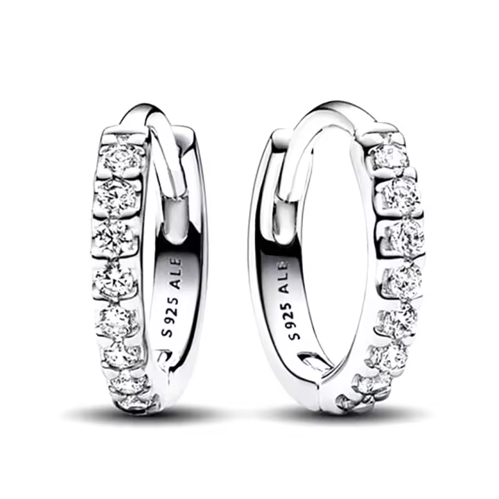 Pandora Pendientes de Aro en Plata de Ley Abrazo Brillante 293015C01，Incluye Caja Original - 1