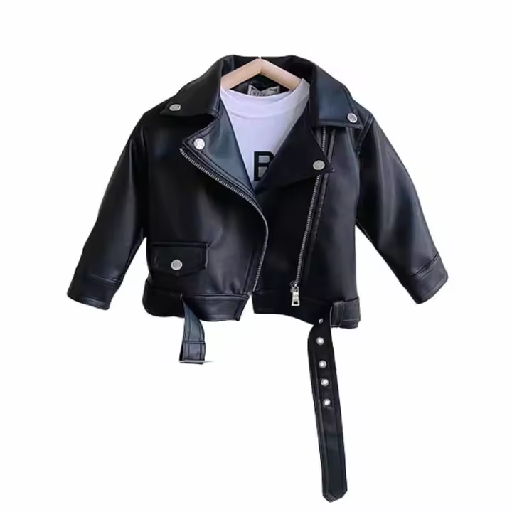 Chaqueta De Cuero PU Para Niñas Primavera Otoño Cierre De Cremallera Moda Corta Atractiva Ropa Exterior Clásica Para Bebés Y Niños De 2 a 8 Años Tallas 90-100-110-120-130-140 - 1