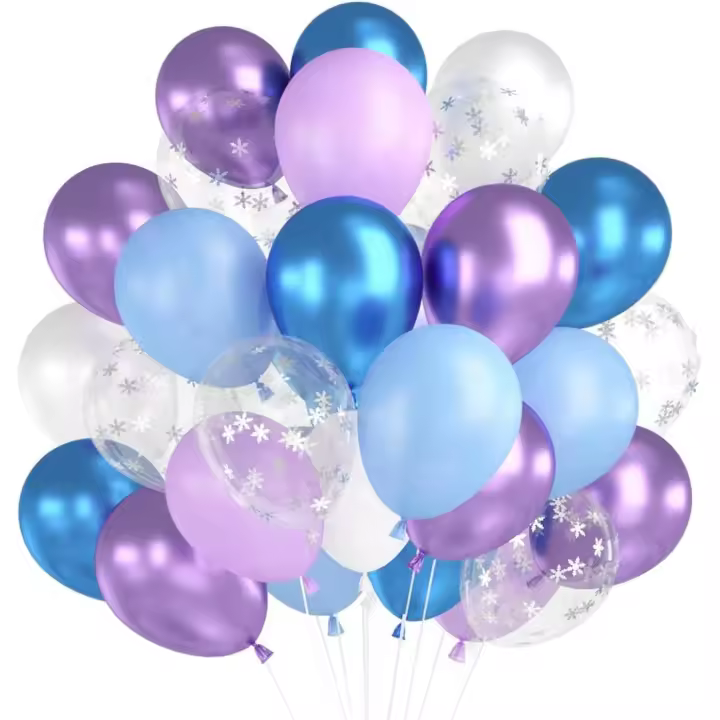 Ballon Bleu Violet Blanc, 60pcs Ballons Frozen Latex avec Flocon De Neige Confettis, Métallique pour Décoration Anniversaire Princesse Winter Fête - 1