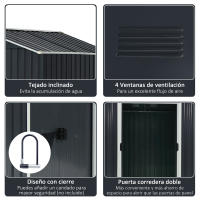 Outsunny Caseta de Jardín de 3,6 m² 236x174x190 cm Cobertizo Exterior de Acero Galvanizado para Almacenar Herramientas con Puertas Correderas y 4 Ventanas para Terraza Patio - details 4