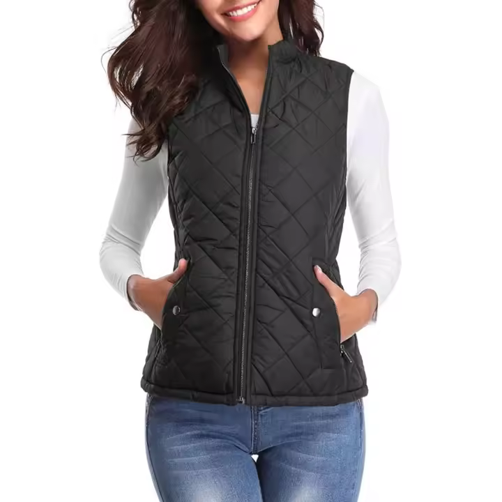 Chaleco de exterior para mujer with Cremallera y bolsos, Negro - 1