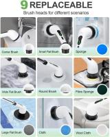 Cepillo de limpieza eléctrico, fregador giratorio eléctrico, 9 cabezales de cepillo, cepillo de limpieza de ducha recargable, mango ajustable para baño, bañera, piso, ventana, estufa - details 4