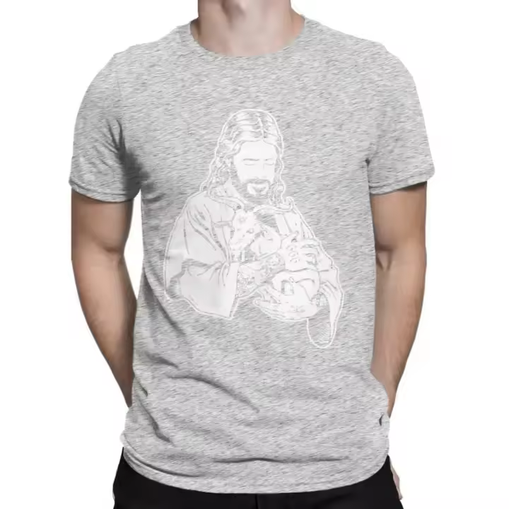 Camiseta Hombre Algodón Puro Jesus Amasa Satán Baphomet Cabra Ateo Humor Estilo Casual Cuello Redondo Manga Corta Regalo - 1