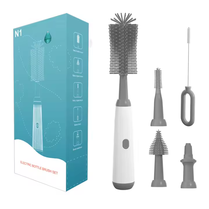 Cepillo De Botella Eléctrico Para Bebé Con Carga Inalámbrica Y Batería De 1500mAh Multifuncional De Silicona Con Extensiones Para Limpieza De Botellas Y Tetinas - 1