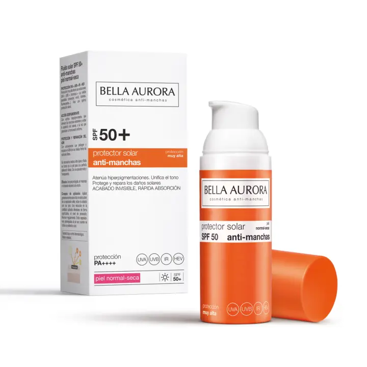 BELLA AURORA - Protector Solar SPF 50+ 50 ml, para Piel Normal-Seca, Crema Solar, Facial Antimanchas, Crema Protectora Solar, Bloqueador Solar, Absorción Rápida, Calma la Piel, Uso Diario - 1