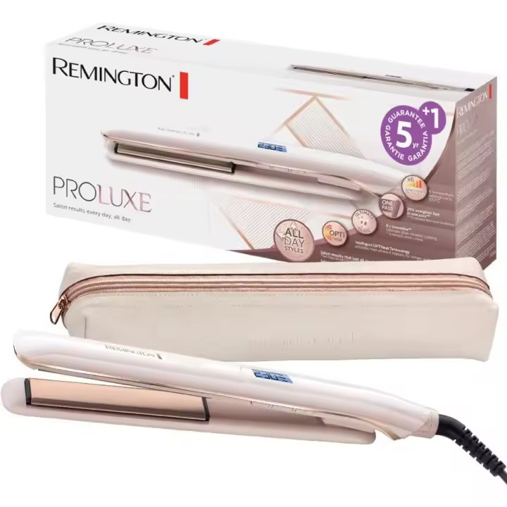 Remington Plancha De Pelo Profesional ProLuxe S9100 | Tecnología OPTIHeat, Revestimiento De Cerámica, Placas Flotantes Extralargas, 6 Temperaturas Hasta 230°C, Control Digital Y Ajuste Pro+ Para Peinados Duraderos Y Cabello Más Liso - 1