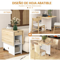 HOMCOM Mesa Plegable de Comedor Mesa de Cocina Plegable con Ruedas Alas Abatibles Cajón y Estantes Mesa Plegable para 2-4 Personas 120x72x75 cm - details 1