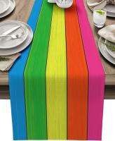 Mantel De Lino Con Estampado De Rayas De Gradiente De Colores Para Comedor Mesa De Televisión Y Entrada Sensación Ceremonial - details 38